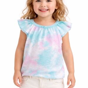 Toddler Girl Pastel Tie Dye Flutter Sleeve Top 3T Summer Shirt